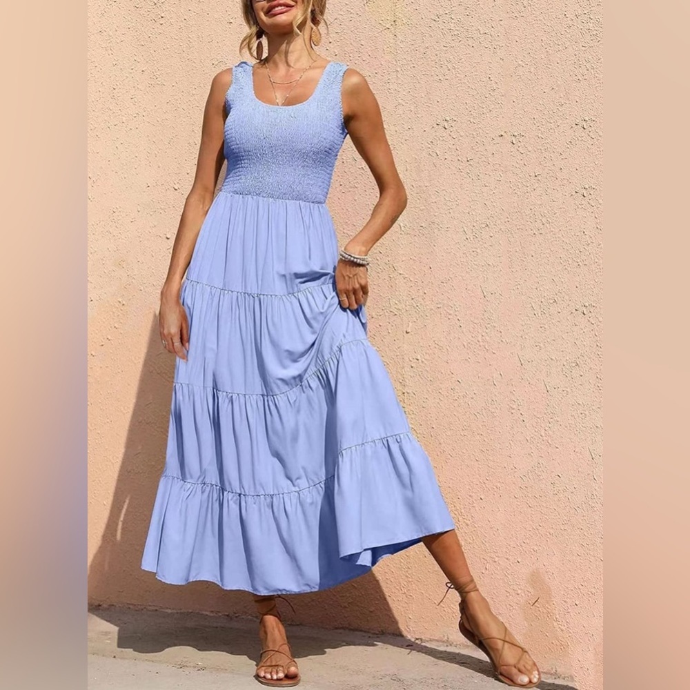 Sleeveless Maxi Dress - Tiered and Smocked
